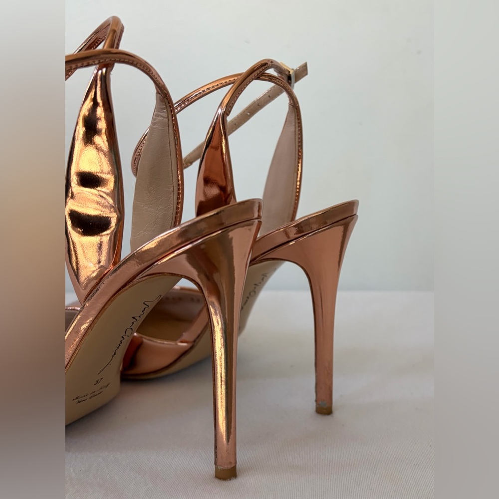Giorgio Armani Metallic Rose Gold Stiletto Heels, ankle strap, worn once, 37 - Picture 6 of 16